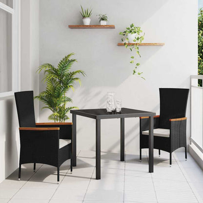 Tuin eettafelset met kussen 3 pcs Zwart Gepoedercoat staal