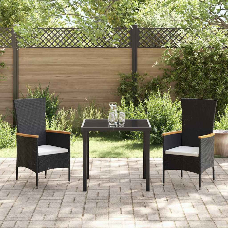 Tuin eettafelset met kussen 3 pcs Zwart Gepoedercoat staal