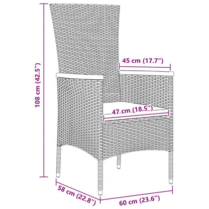 Tuin eettafelset met kussen 3 pcs Zwart Gepoedercoat staal
