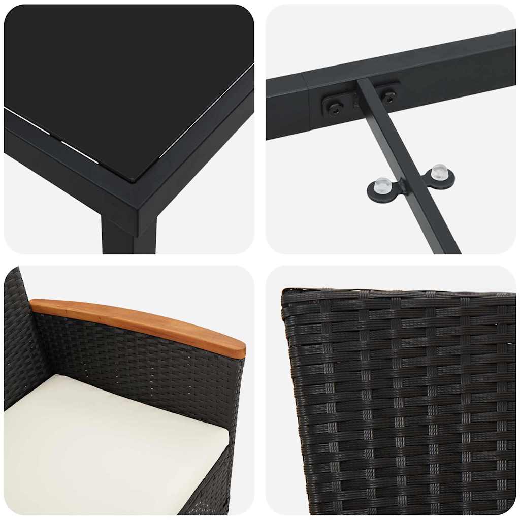 Tuin eettafelset met kussen 9 pcs Zwart Gepoedercoat staal