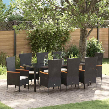 Tuin eettafelset met kussen 9 pcs Zwart Gepoedercoat staal