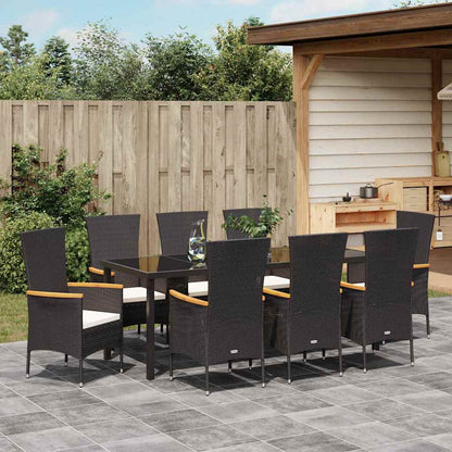 Tuin eettafelset met kussen 9 pcs Zwart Gepoedercoat staal