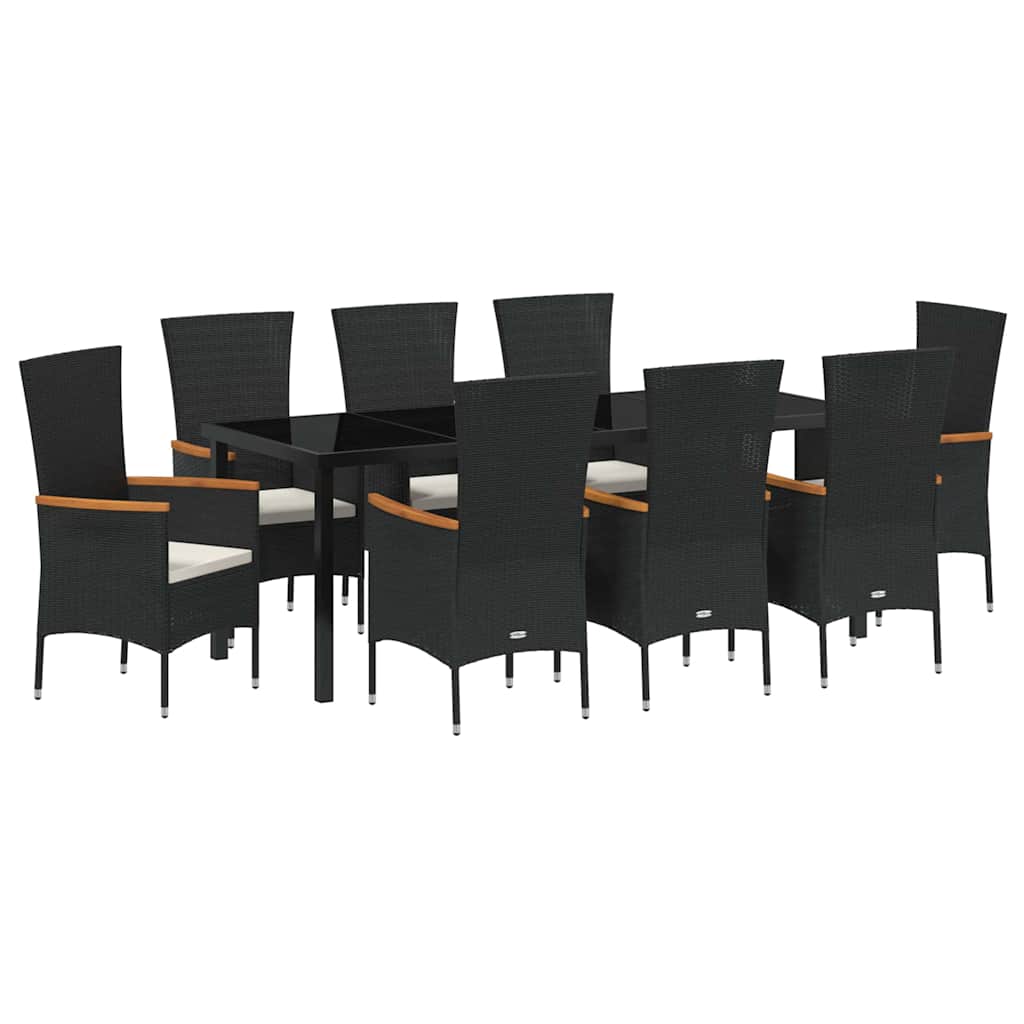 Tuin eettafelset met kussen 9 pcs Zwart Gepoedercoat staal
