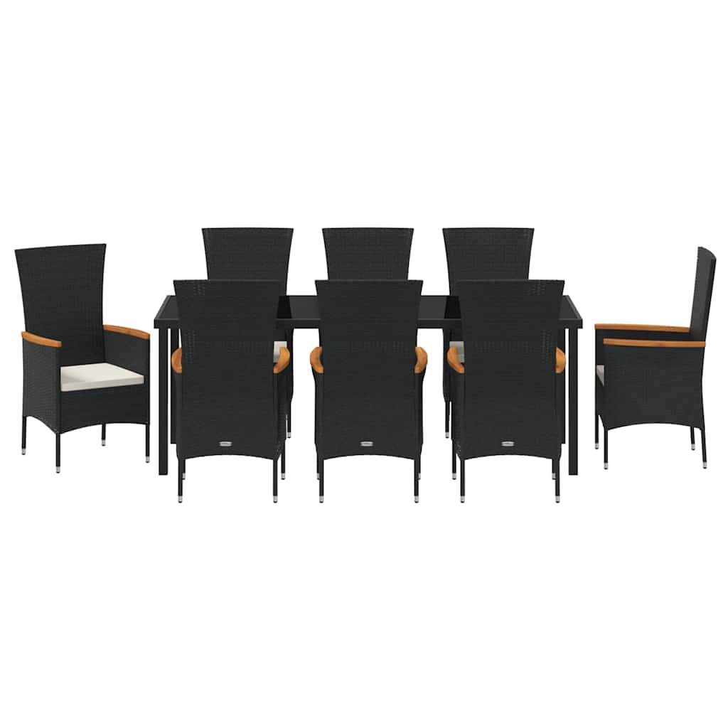 Tuin eettafelset met kussen 9 pcs Zwart Gepoedercoat staal