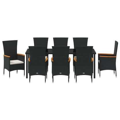 Tuin eettafelset met kussen 9 pcs Zwart Gepoedercoat staal