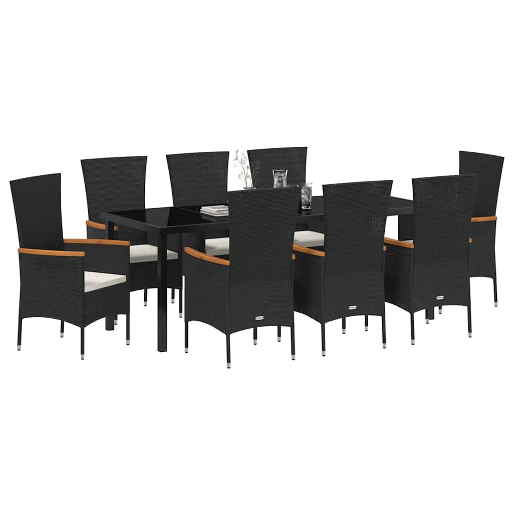 Tuin eettafelset met kussen 9 pcs Zwart Gepoedercoat staal