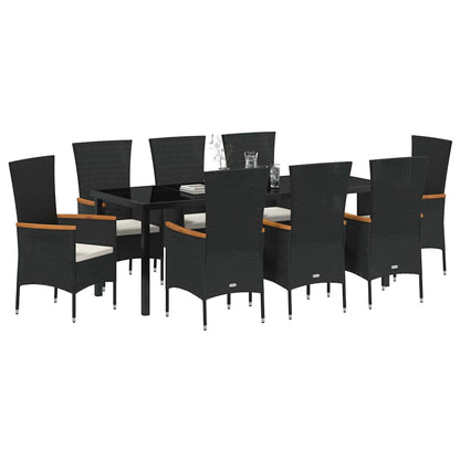 Tuin eettafelset met kussen 9 pcs Zwart Gepoedercoat staal