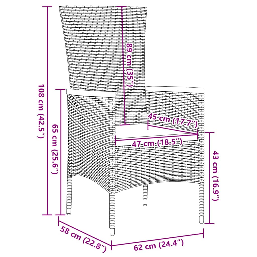 Tuin eettafelset met kussen 9 pcs Zwart Gepoedercoat staal