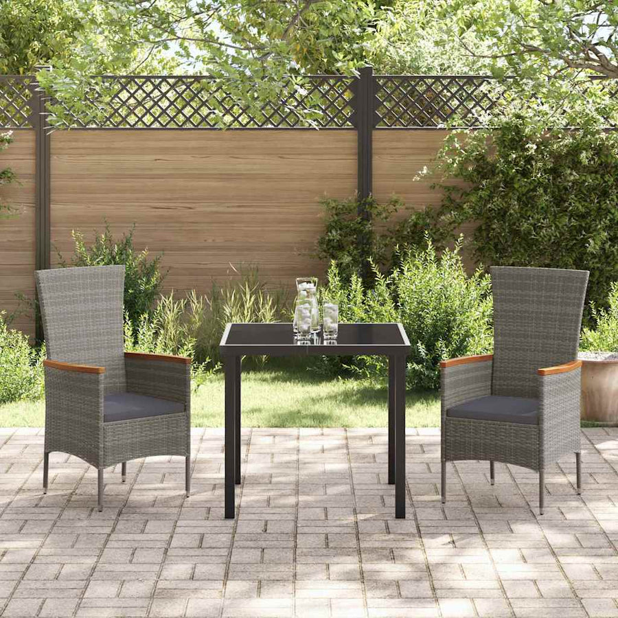 Tuin eettafelset met kussen 3 pcs Grijs Gepoedercoat staal