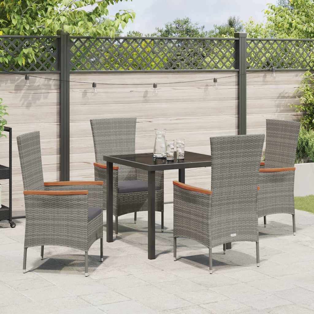 Tuin eettafelset met kussen 5 pcs Grijs Gepoedercoat staal