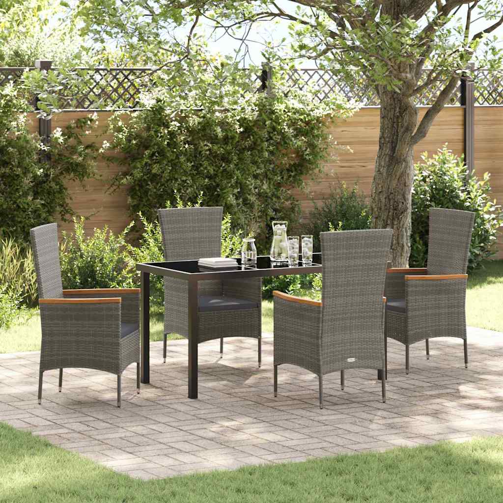 Tuin eettafelset met kussen 5 pcs Grijs Gepoedercoat staal