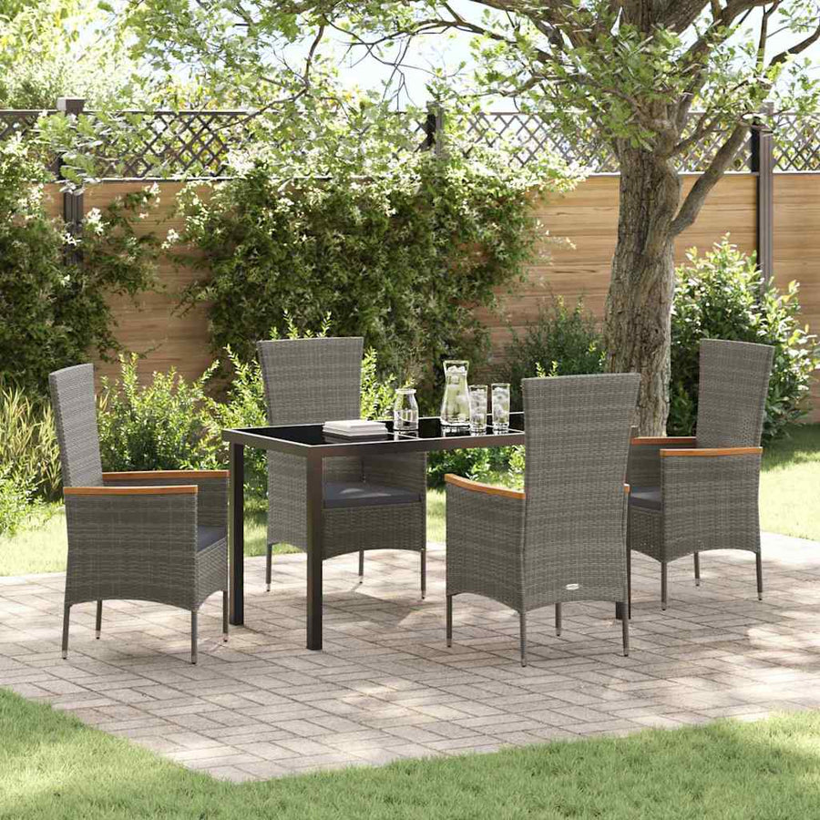 Tuin eettafelset met kussen 5 pcs Grijs Gepoedercoat staal