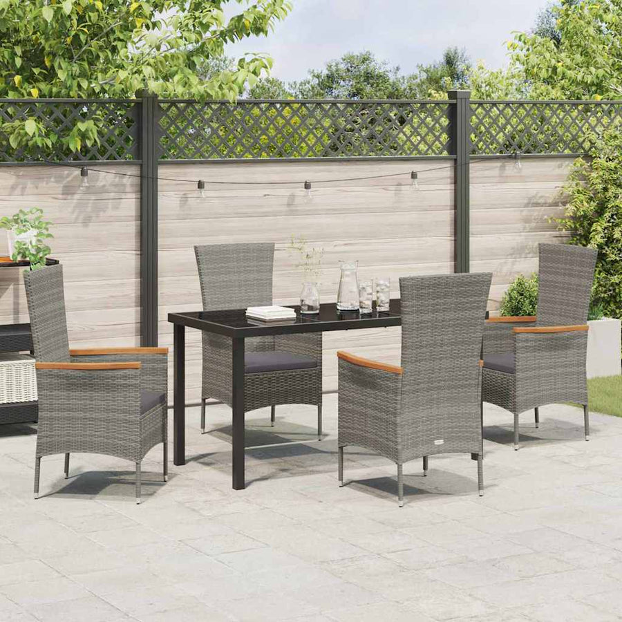 Tuin eettafelset met kussen 5 pcs Grijs Gepoedercoat staal