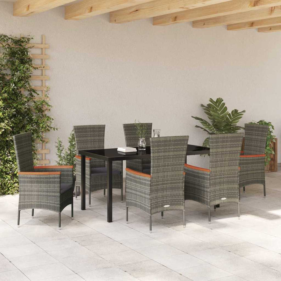 Tuin eettafelset met kussen 7 pcs Grijs Gepoedercoat staal