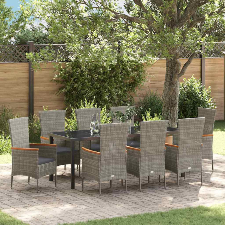 Tuin eettafelset met kussen 9 pcs Grijs Gepoedercoat staal
