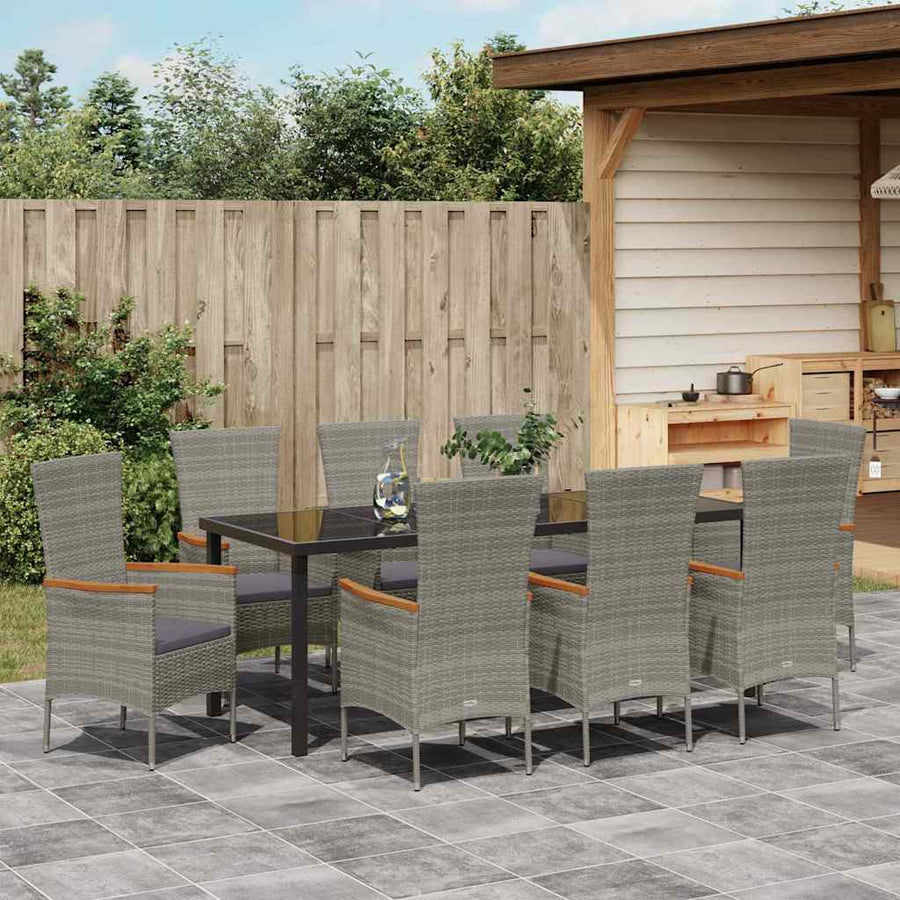 Tuin eettafelset met kussen 9 pcs Grijs Gepoedercoat staal