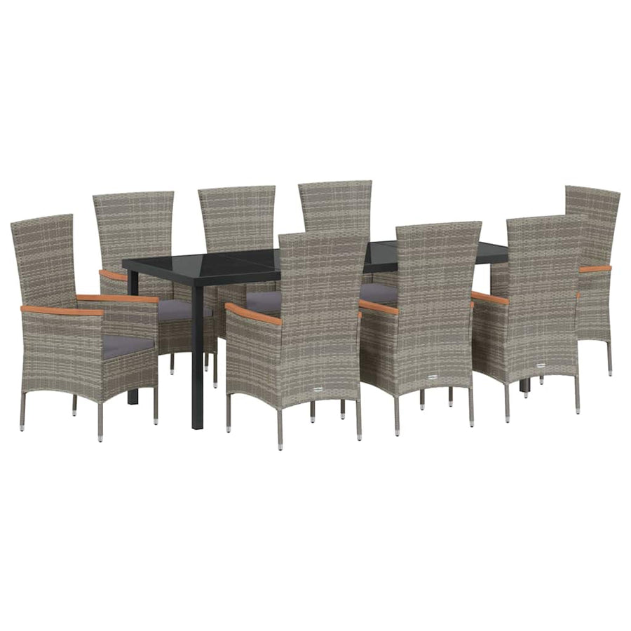 Tuin eettafelset met kussen 9 pcs Grijs Gepoedercoat staal