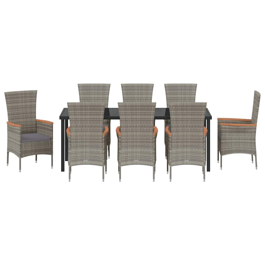 Tuin eettafelset met kussen 9 pcs Grijs Gepoedercoat staal