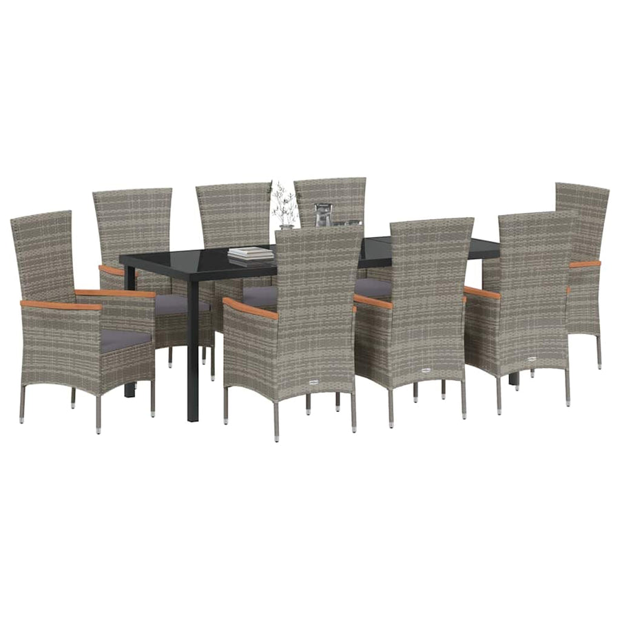 Tuin eettafelset met kussen 9 pcs Grijs Gepoedercoat staal