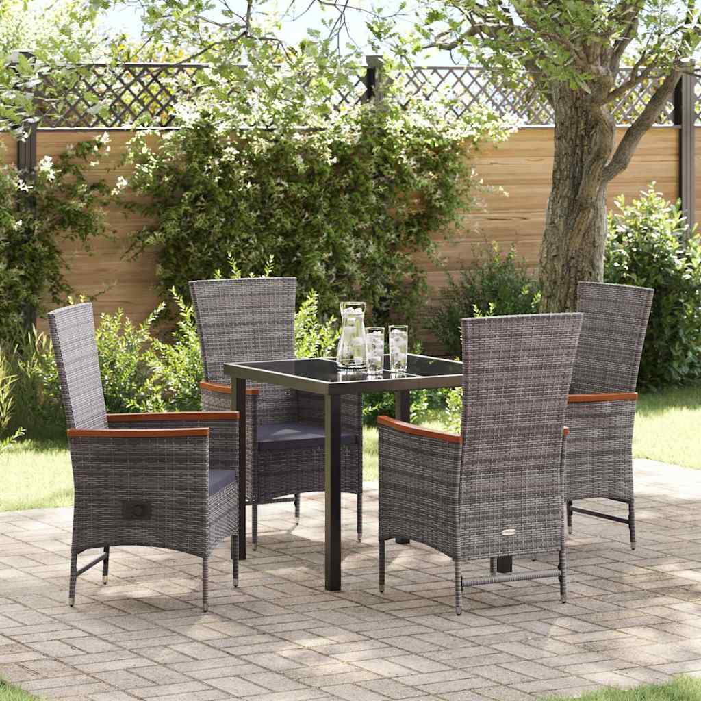 Tuin eettafelset met kussen 5 pcs Grijs Gepoedercoat staal