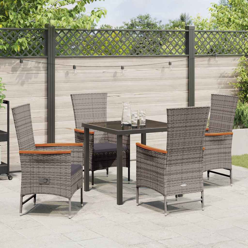 Tuin eettafelset met kussen 5 pcs Grijs Gepoedercoat staal