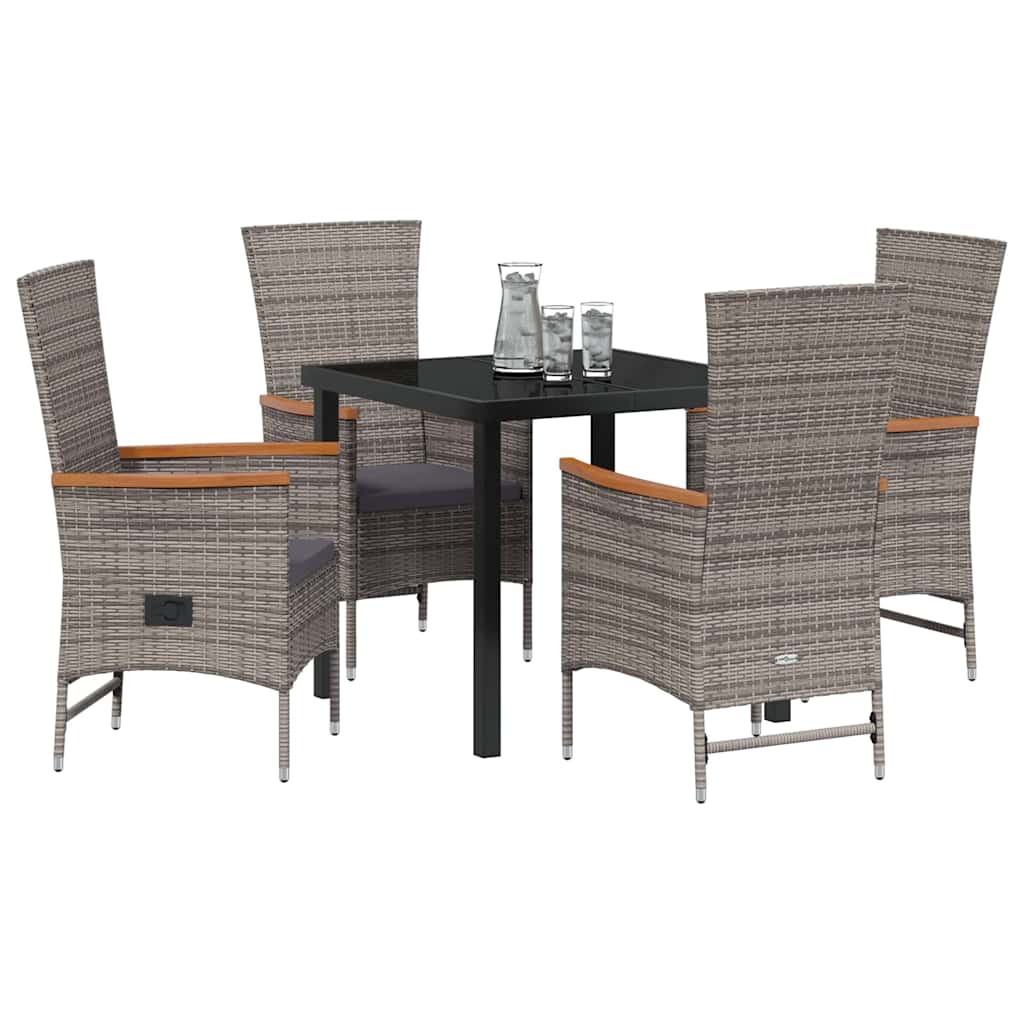 Tuin eettafelset met kussen 5 pcs Grijs Gepoedercoat staal