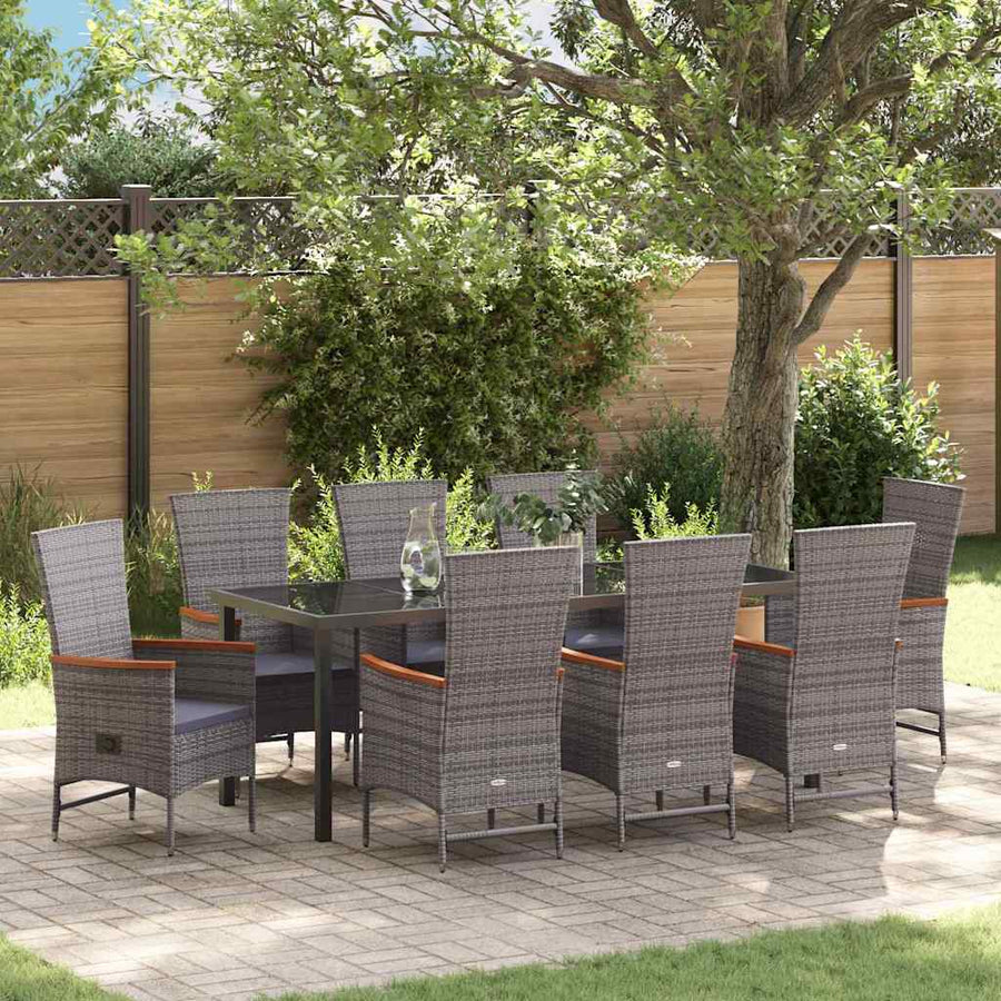 Tuin Eettafelset Met Kussen 9 Pcs Grijs Gepoedercoat Staal