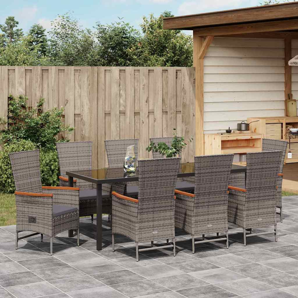 Tuin Eettafelset Met Kussen 9 Pcs Grijs Gepoedercoat Staal