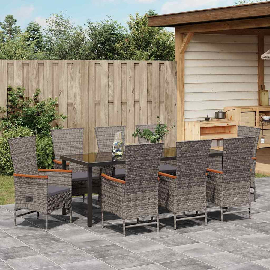 Tuin Eettafelset Met Kussen 9 Pcs Grijs Gepoedercoat Staal
