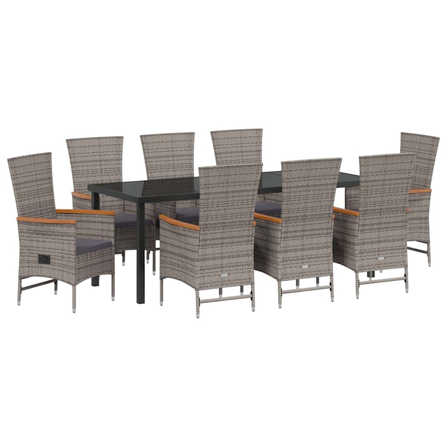 Tuin Eettafelset Met Kussen 9 Pcs Grijs Gepoedercoat Staal