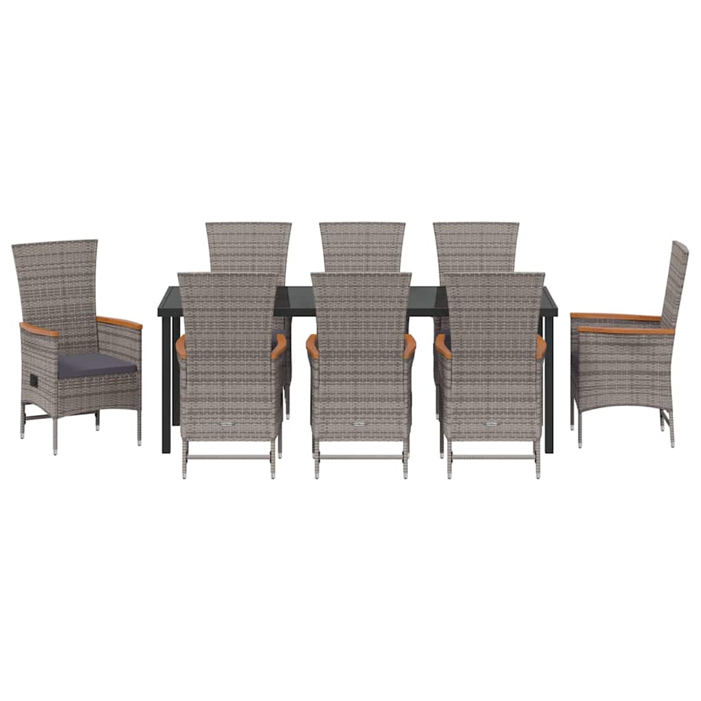 Tuin Eettafelset Met Kussen 9 Pcs Grijs Gepoedercoat Staal