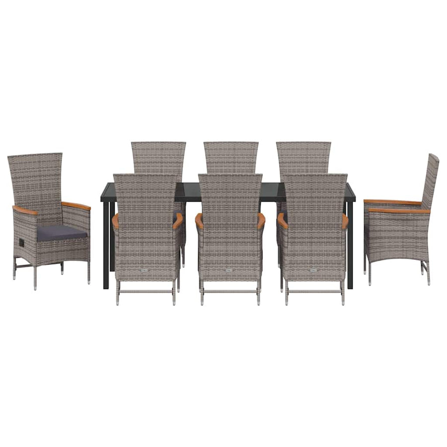 Tuin Eettafelset Met Kussen 9 Pcs Grijs Gepoedercoat Staal