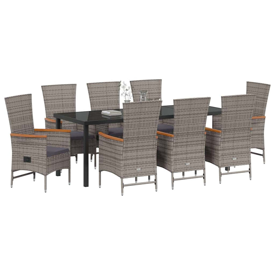Tuin Eettafelset Met Kussen 9 Pcs Grijs Gepoedercoat Staal