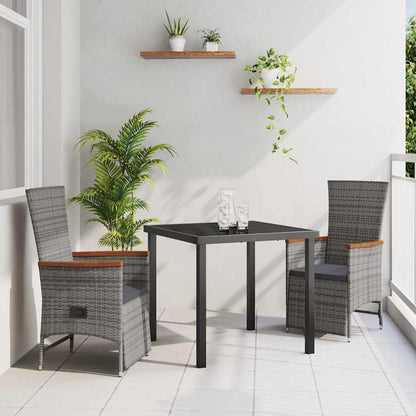 Tuin eettafelset met kussen 3 pcs Grijs poly rattan