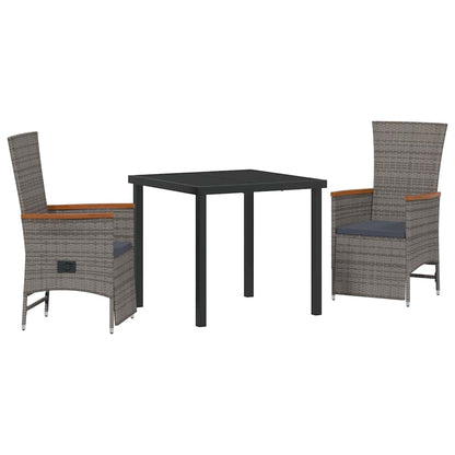 Tuin eettafelset met kussen 3 pcs Grijs poly rattan