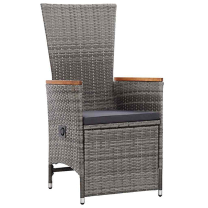 Tuin eettafelset met kussen 3 pcs Grijs poly rattan