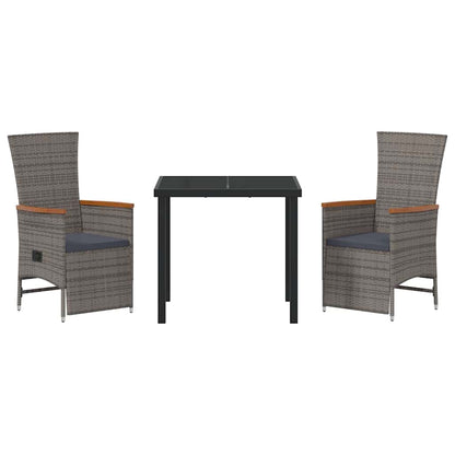 Tuin eettafelset met kussen 3 pcs Grijs poly rattan
