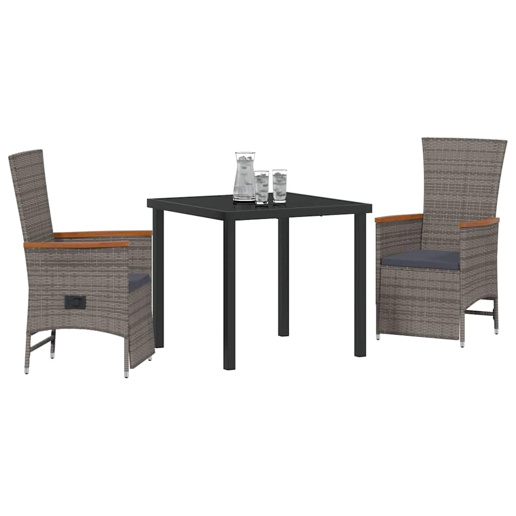 Tuin eettafelset met kussen 3 pcs Grijs poly rattan