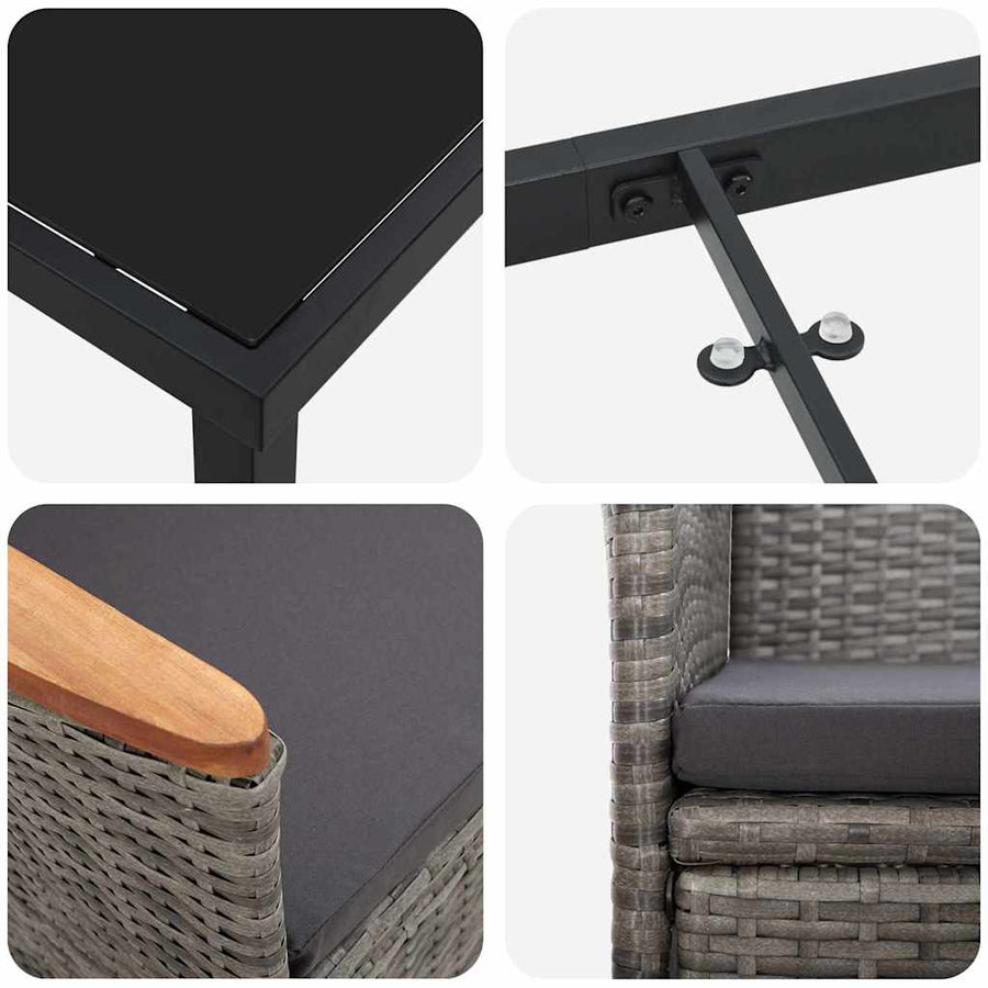 Tuin Eettafelset Met Kussen 7 Pcs Grijs Poly Rattan