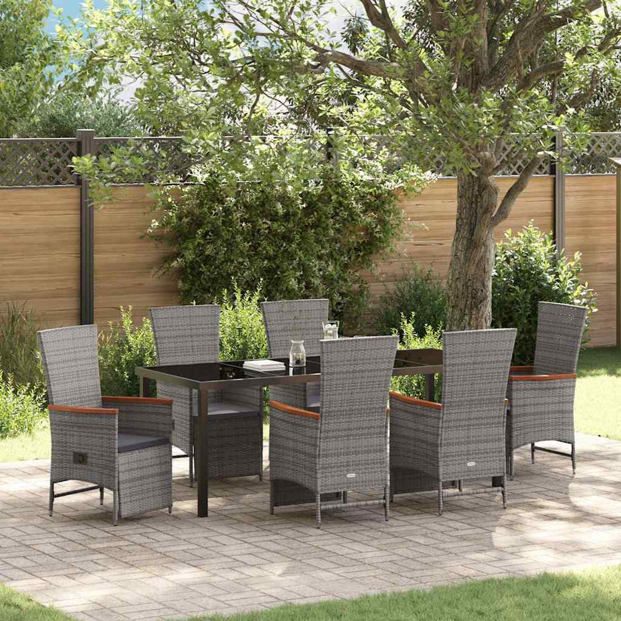 Tuin Eettafelset Met Kussen 7 Pcs Grijs Poly Rattan