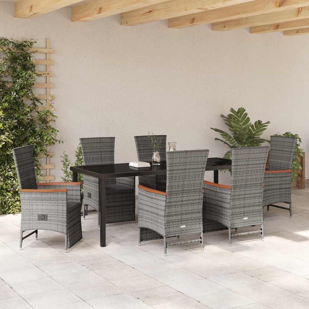 Tuin Eettafelset Met Kussen 7 Pcs Grijs Poly Rattan