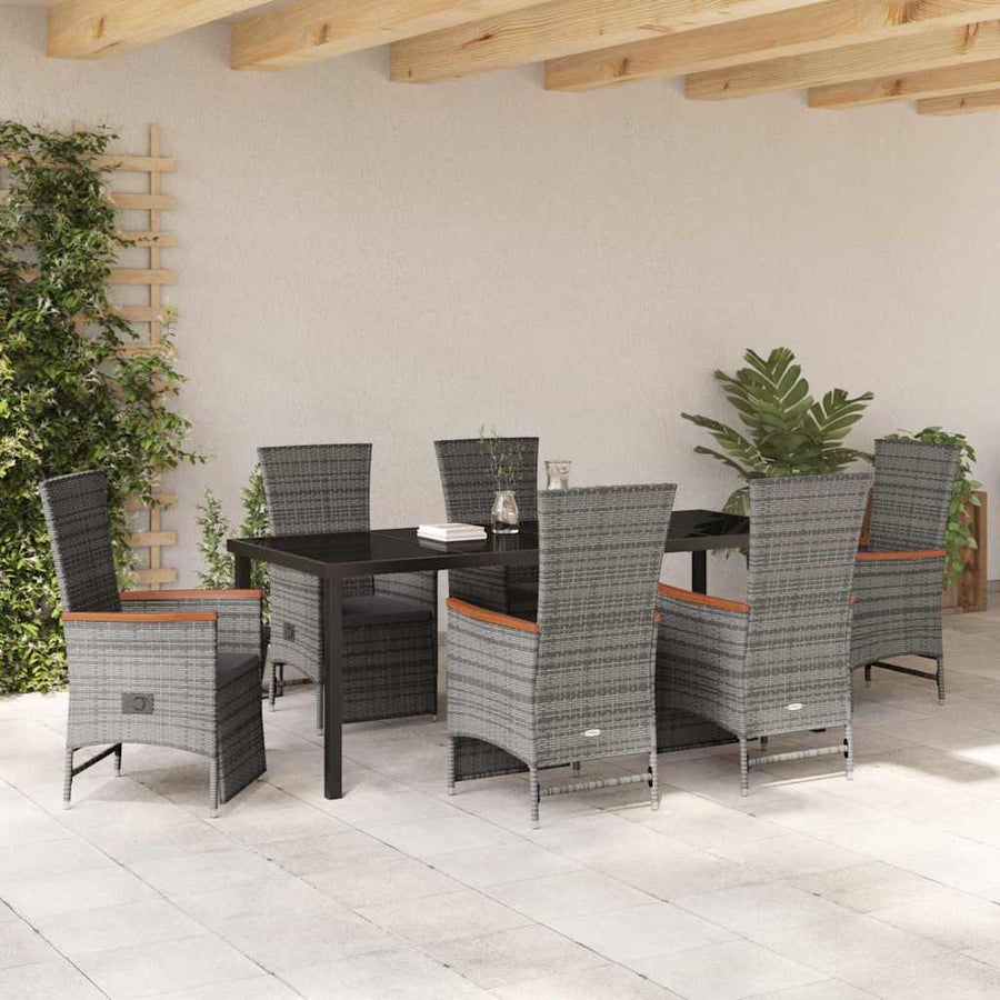Tuin Eettafelset Met Kussen 7 Pcs Grijs Poly Rattan
