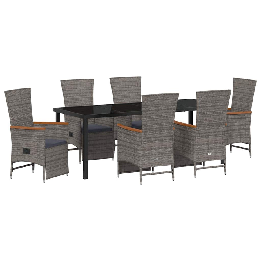 Tuin Eettafelset Met Kussen 7 Pcs Grijs Poly Rattan