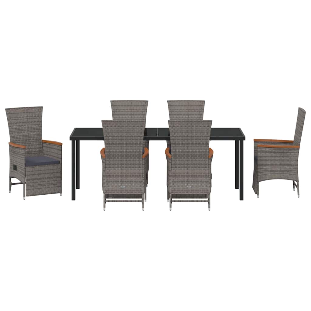 Tuin Eettafelset Met Kussen 7 Pcs Grijs Poly Rattan