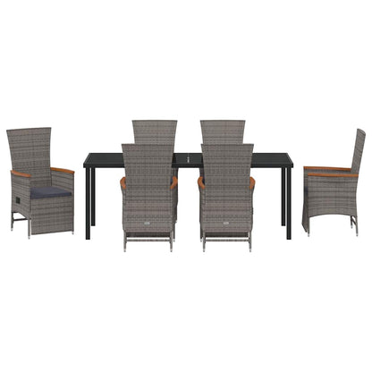 Tuin Eettafelset Met Kussen 7 Pcs Grijs Poly Rattan
