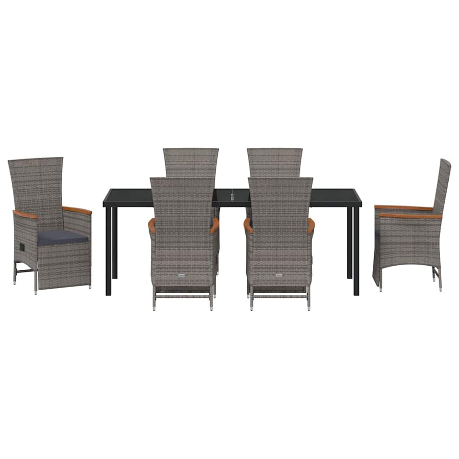 Tuin Eettafelset Met Kussen 7 Pcs Grijs Poly Rattan