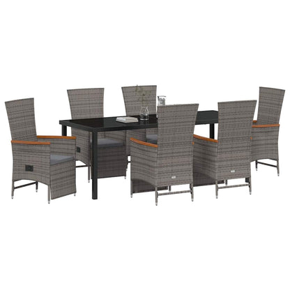 Tuin Eettafelset Met Kussen 7 Pcs Grijs Poly Rattan