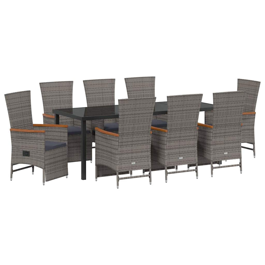Tuin eettafelset met kussen 9 pcs Grijs poly rattan