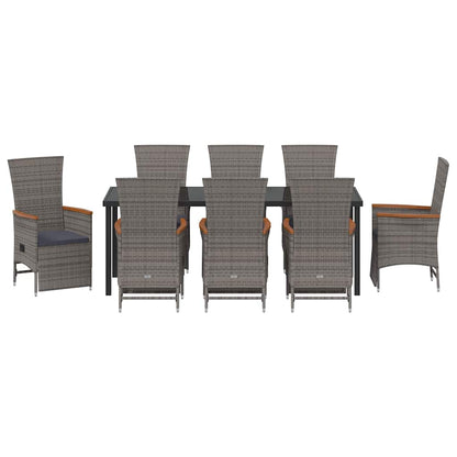 Tuin eettafelset met kussen 9 pcs Grijs poly rattan