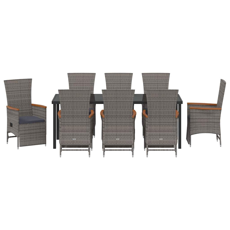 Tuin eettafelset met kussen 9 pcs Grijs poly rattan